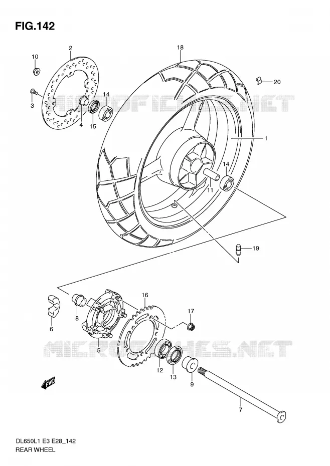 ROUE ARRIERE (DL650L1 E3) Suzuki MOTO 650 V-STROM 2011  DL650AL1(E3)