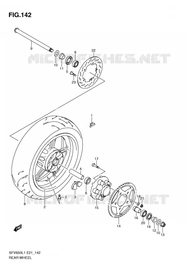 ROUE ARRIERE (SFV650UL1 E21) Suzuki MOTO 650 GLADIUS 2011  SFV650AL1(E21)