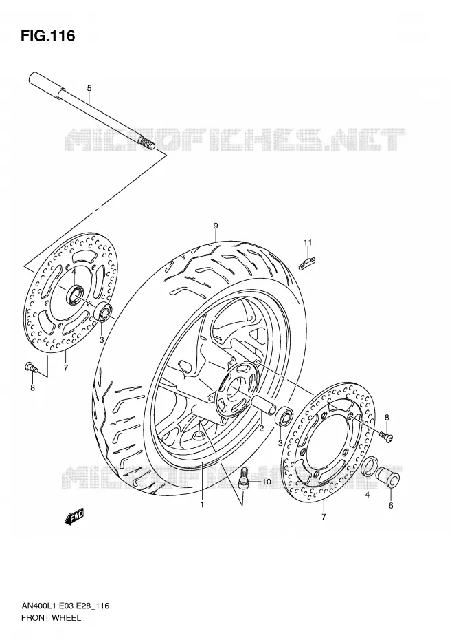 ROUE AVANT (AN400L1 E33) Suzuki SCOOTER 400 BURGMAN 2011  AN400AL1(E3/E28)