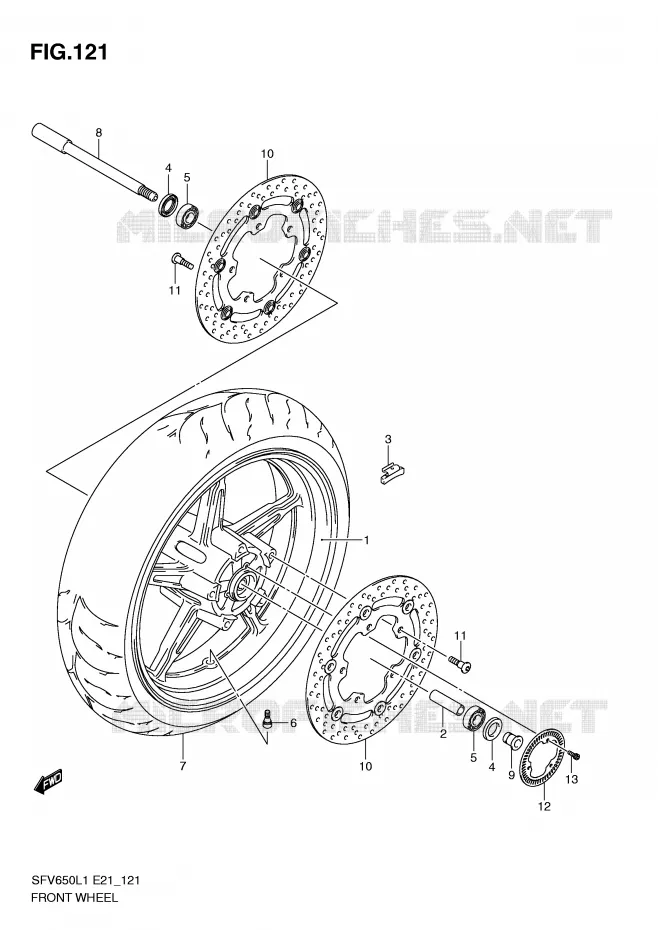 ROUE AVANT (SFV650UAL1 E21) Suzuki MOTO 650 GLADIUS 2011  SFV650UL1(E21)