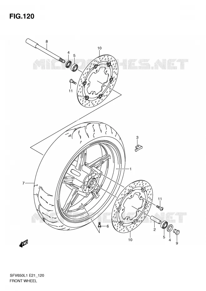 ROUE AVANT (SFV650UL1 E24) Suzuki MOTO 650 GLADIUS 2011  SFV650UAL1(E21)