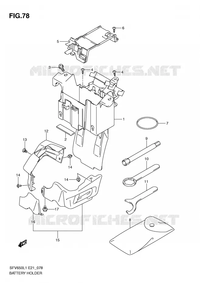 SUPPORT BATTERIE (SFV650AL1 E21) Suzuki MOTO 650 GLADIUS 2011  SFV650UL1(E21)