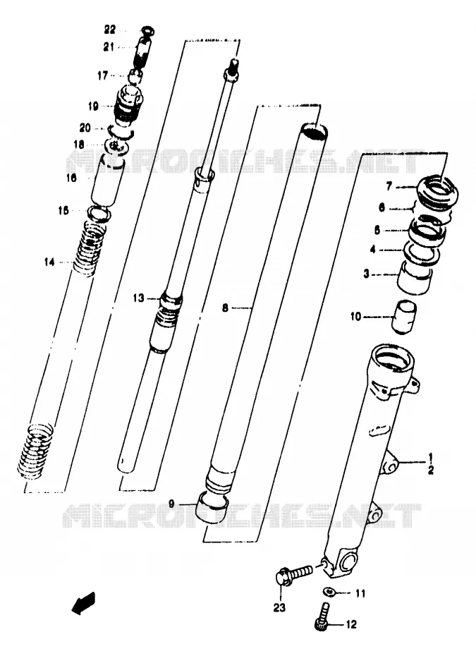 AMORTISSEUR AVANT (GSF1200SAV/SAW/SAX/SAY) Suzuki MOTO 1200 BANDIT 1998  GSF1200SW(T/V/W/X/Y)