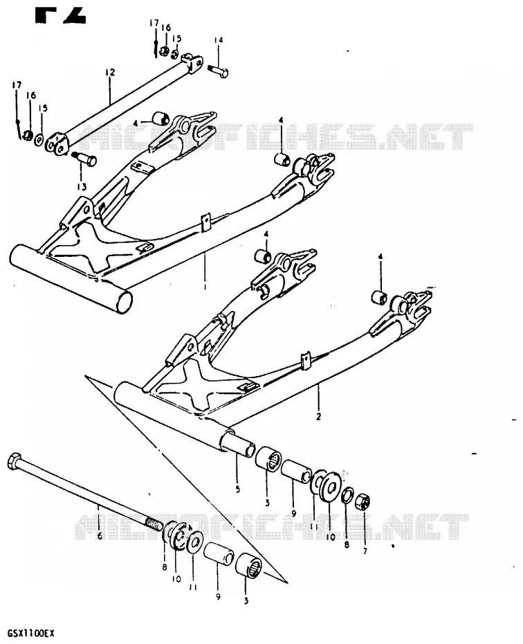 BRAS OSCILLANT ARRIERE (GSX1100T, GSX1100X) Suzuki MOTO 1100 GSX 1980  GSX1100T(T/X)