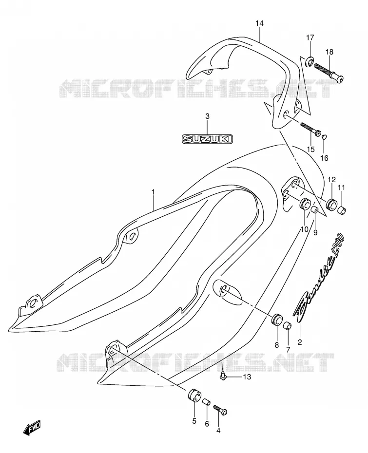 CARENAGE ARRIERE - CAPOT DE SELLE (GSF1200K3) Suzuki MOTO 1200 BANDIT 2003  GSF1200SK3(E2)