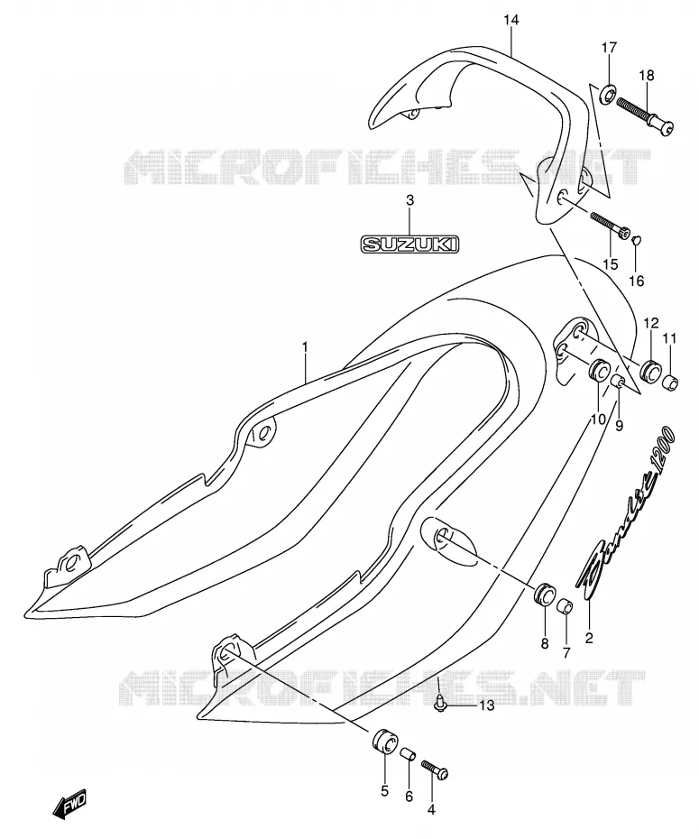 CARENAGE ARRIERE - CAPOT DE SELLE (GSF1200K5) Suzuki MOTO 1200 BANDIT 2002  GSF1200K2(E2)