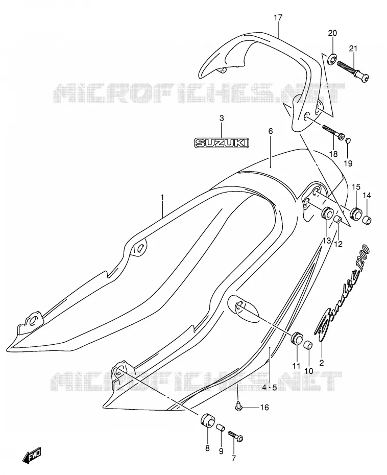 CARENAGE ARRIERE - CAPOT DE SELLE (GSF1200ZK4) Suzuki MOTO 1200 BANDIT 2002  GSF1200SK2(E2)