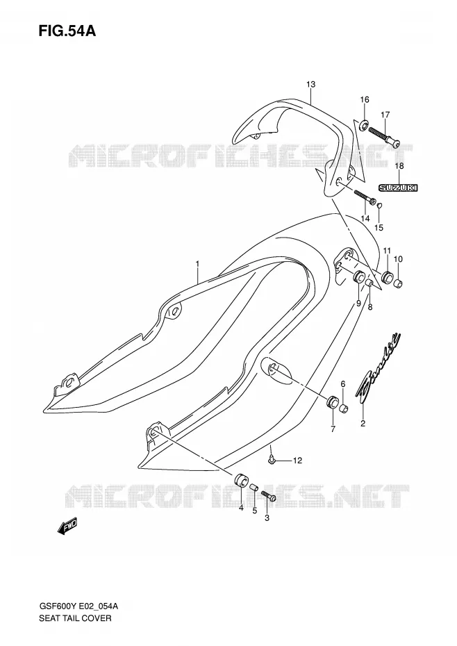 CARENAGE ARRIERE - CAPOT DE SELLE (GSF600K1/UK1) Suzuki MOTO 600 BANDIT 2002  GSF600K2(E2)