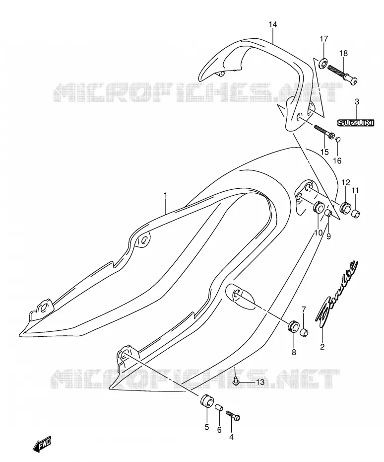 CARENAGE ARRIERE - CAPOT DE SELLE (GSF600K3/UK3/LK3) Suzuki MOTO 600 BANDIT 2001  GSF600SK1(E2)