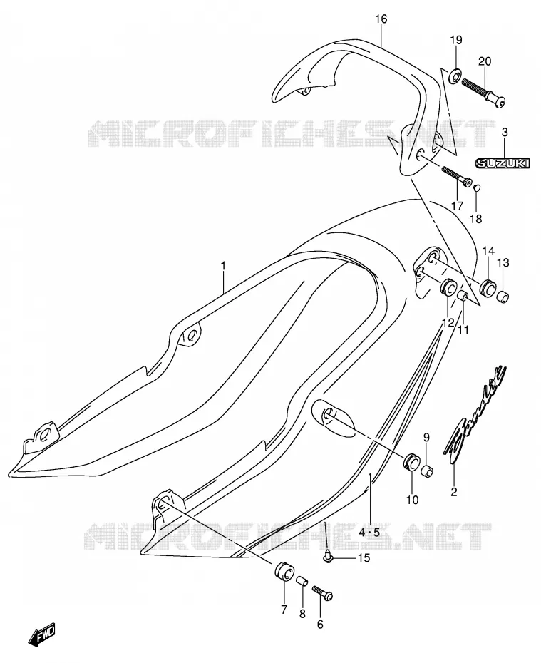 CARENAGE ARRIERE - CAPOT DE SELLE (GSF600ZK4) Suzuki MOTO 600 BANDIT 2002  GSF600K2(E2)