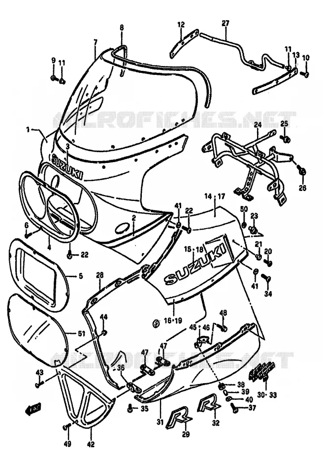 CARENAGE TETE DE FOURCHE (MODELE H) Suzuki MOTO 750 GSX-R 1985  GSX-R750F(F/G/H) E34