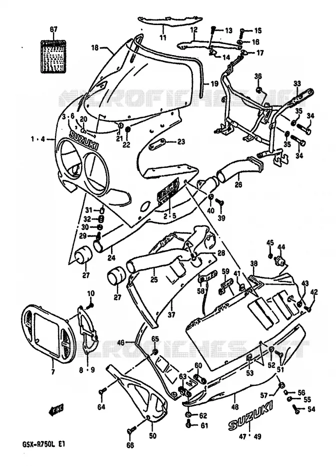 CARENAGE TETE DE FOURCHE (MODELE J 33J) Suzuki MOTO 750 GSX-R 1990  GSX-R750L(J/K/L)