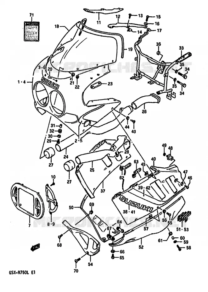 CARENAGE TETE DE FOURCHE (MODELE J 7JJ,9HD) Suzuki MOTO 750 GSX-R 1990  GSX-R750L(J/K/L)