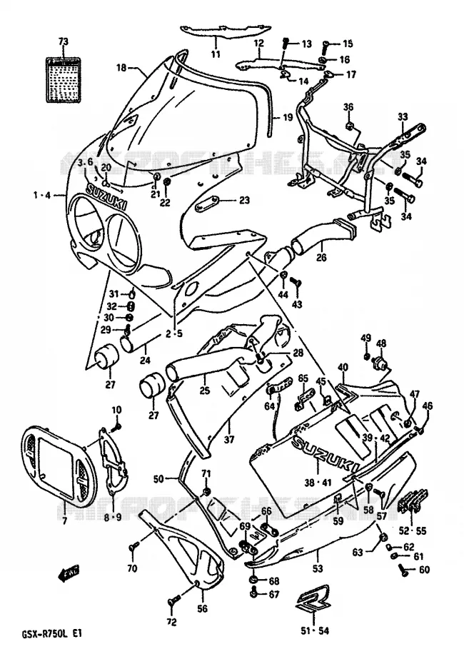 CARENAGE TETE DE FOURCHE (MODELE J 9SR) Suzuki MOTO 750 GSX-R 1989  GSX-R750K(K/L/M)