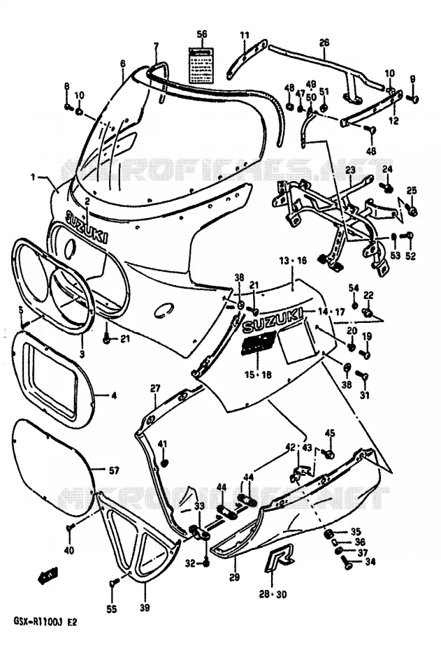 CARENAGE TETE DE FOURCHE (MODELE J,13Z) Suzuki MOTO 1100 GSX-R 1986  GSX-R1100G(G/H/J)