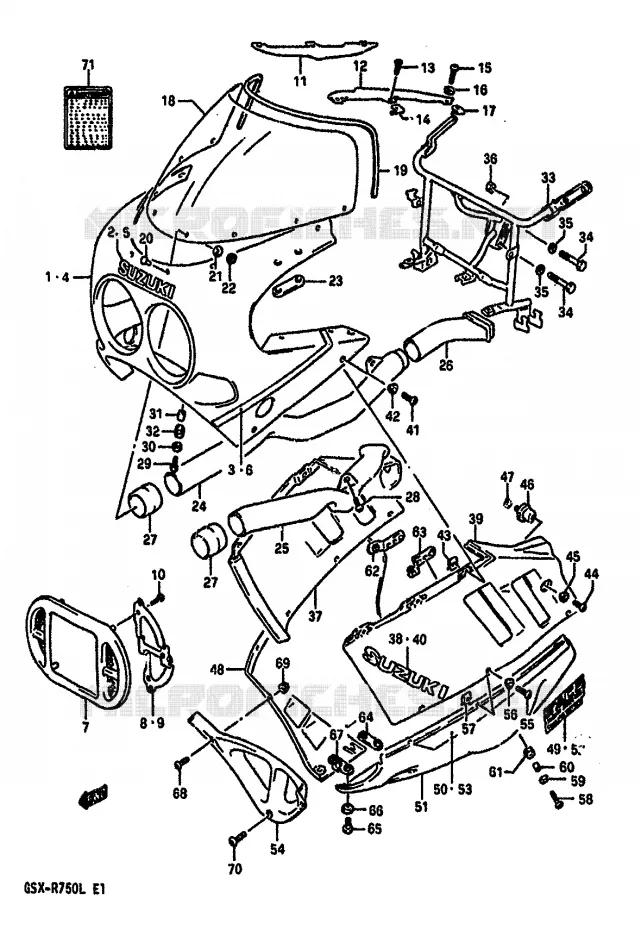 CARENAGE TETE DE FOURCHE (MODELE K 3CG) Suzuki MOTO 750 GSX-R 1989  GSX-R750K(K/L/M)