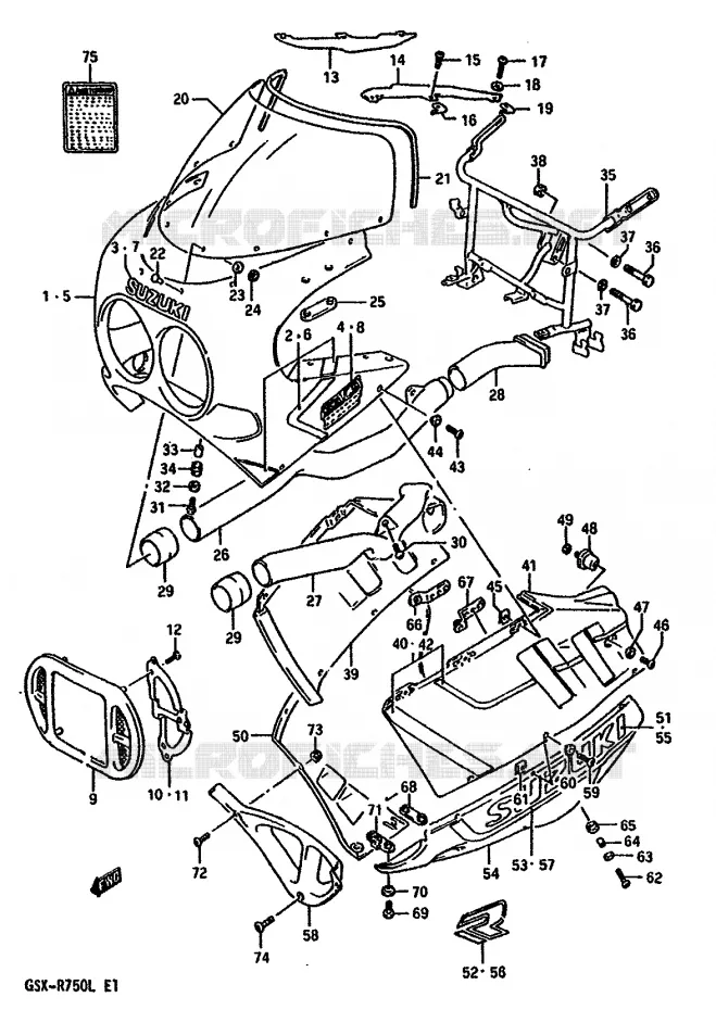 CARENAGE TETE DE FOURCHE (MODELE K 7JJ) Suzuki MOTO 750 GSX-R 1988  GSX-R750J(J/K/L)