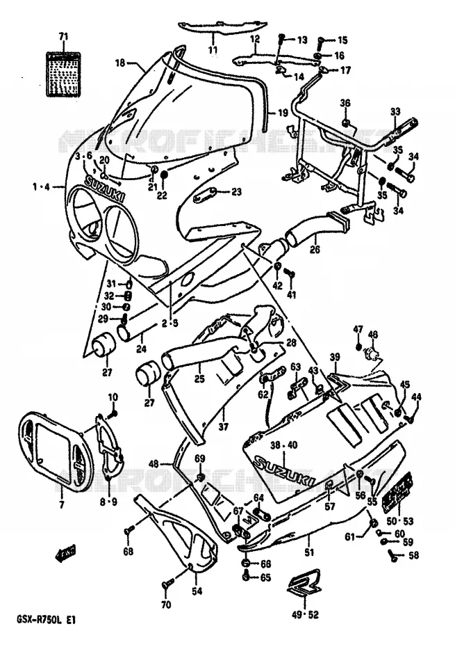CARENAGE TETE DE FOURCHE (MODELE K 9SR) Suzuki MOTO 750 GSX-R 1988  GSX-R750J(J/K/L)