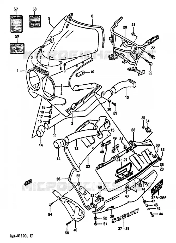 CARENAGE TETE DE FOURCHE (MODELE L 3CG) Suzuki MOTO 1100 GSX-R 1990  GSX-R1100L(K/L)