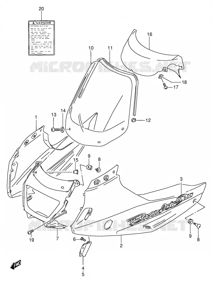 CARENAGES - ETIQUETTES (GSF600ST/SUT/SV/SUV/SW/SUW/SX/SUX) Suzuki MOTO 600 BANDIT 1996  GSF600SUT(E2)