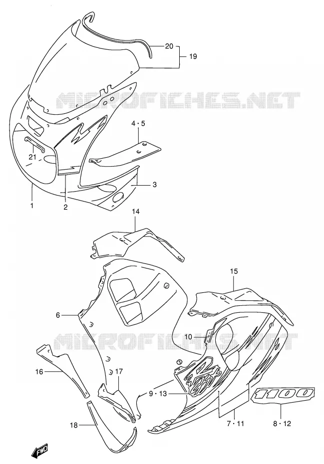 CARENAGES - ETIQUETTES (MODELE P 17U,A6G) Suzuki MOTO 1100 GSX-R 1995  GSX-R1100WSKS(E2)