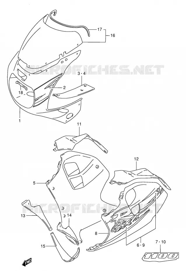 CARENAGES - ETIQUETTES (MODELE R 33J,C3S) Suzuki MOTO 1100 GSX-R 1995  GSX-R1100WS(E2)