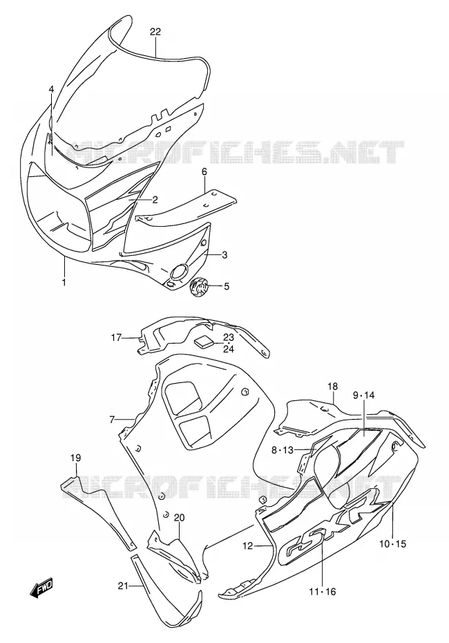 CARENAGES - ETIQUETTES (MODELE T) Suzuki MOTO 1100 GSX-R 1998  GSX-R1100WW(E28)