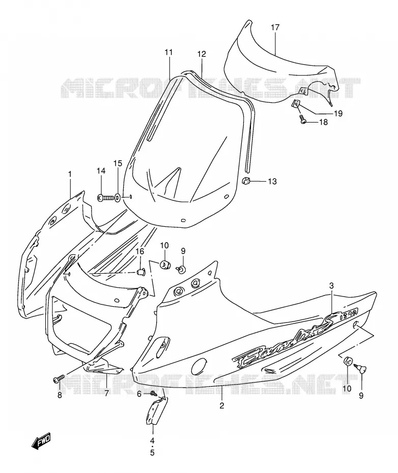 CARENAGES - ETIQUETTES (MODELE W) Suzuki MOTO 1200 BANDIT 1999  GSF1200SX(E28)