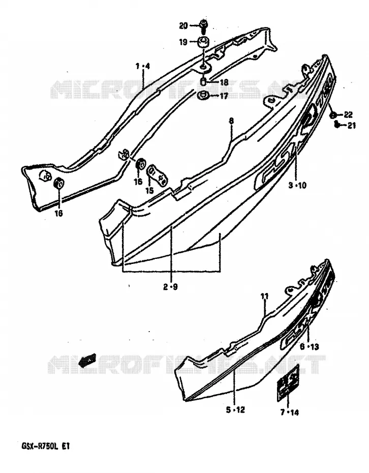 CARENAGES ARRIERE  (MODELE L) Suzuki MOTO 750 GSX-R 1988  GSX-R750J(J/K/L)