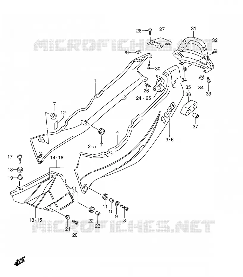 CARENAGES ARRIERE  (MODELE T) Suzuki MOTO 1100 GSX-R 1993  GSX-R1100WP(E28)