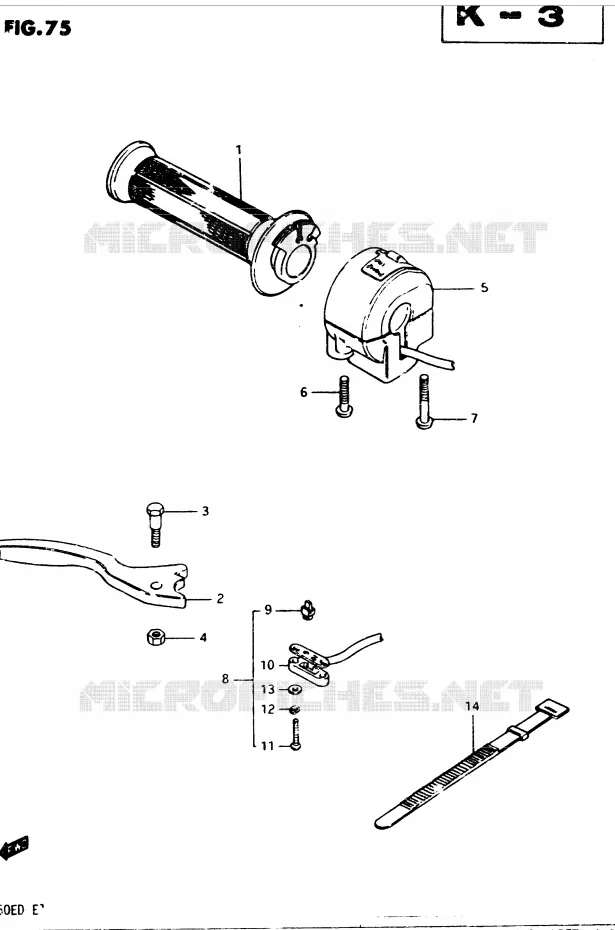 ENSEMBLE LEVIER - COMMODO DROIT (MODELE D) Suzuki MOTO 250 GSX 1982  GSX250Z(Z/D)