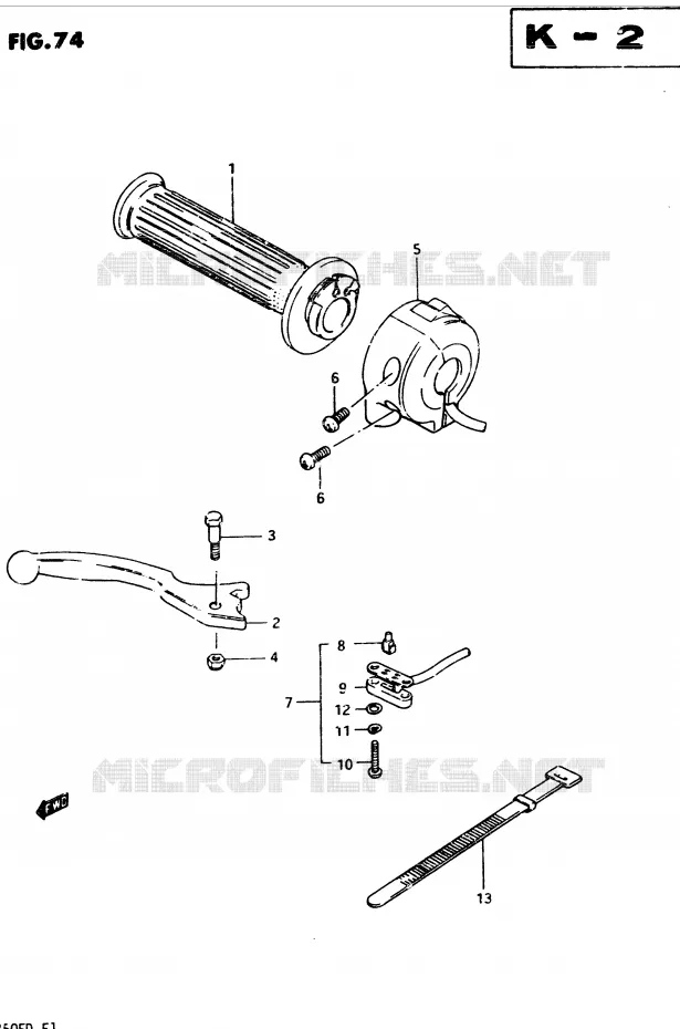 ENSEMBLE LEVIER - COMMODO DROIT (MODELE Z) Suzuki MOTO 250 GSX 1982  GSX250Z(Z/D)