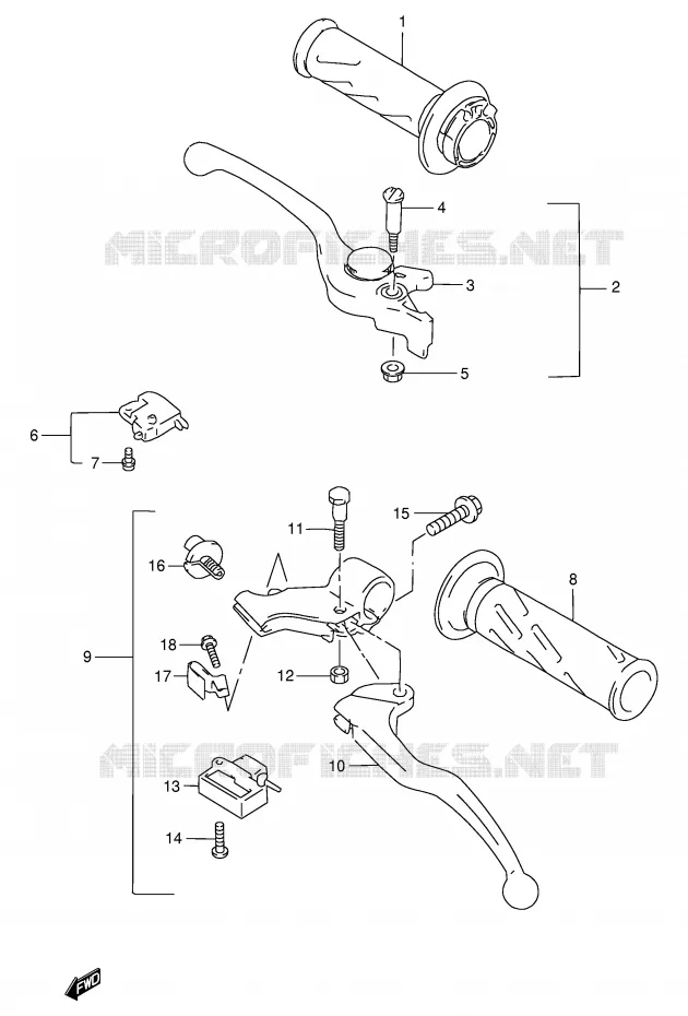 ENSEMBLE LEVIERS - POIGNEES (MODELE W/X) Suzuki MOTO 750 GSX-R 1998  GSX-R750W(E2)