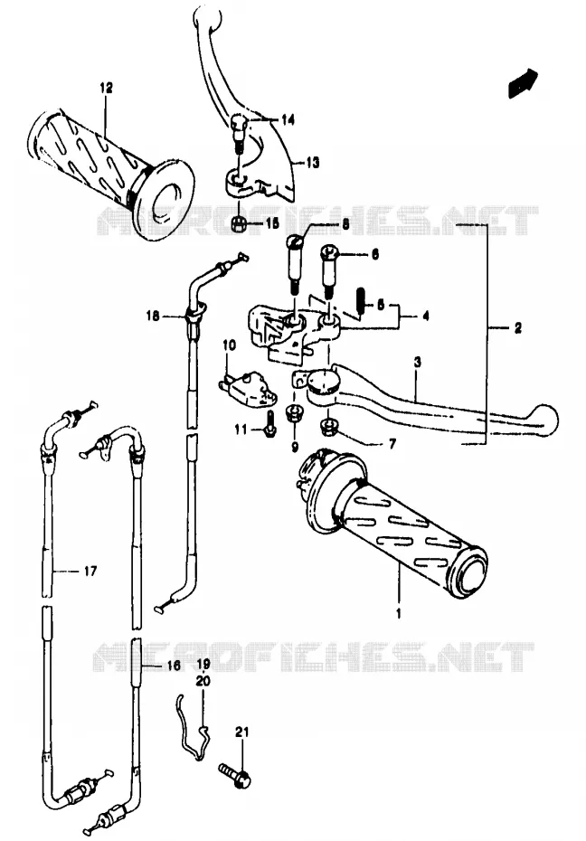 ENSEMBLE LEVIERS - POIGNEES Suzuki MOTO 1200 BANDIT 1996  GSF1200SAT(T/V/W/X/Y)