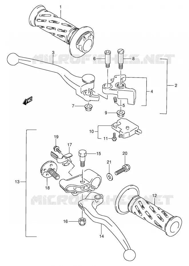 ENSEMBLE LEVIERS - POIGNEES Suzuki MOTO 250 GSX 1991  GSX250FM(E24)