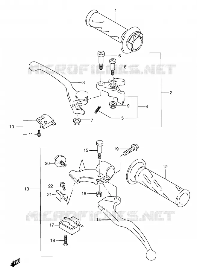 ENSEMBLE LEVIERS - POIGNEES Suzuki MOTO 600 GSX-R 1997  GSX-R600V(E2)