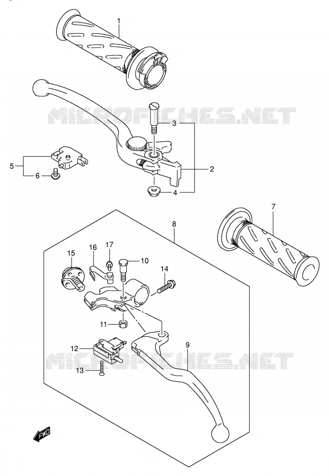 ENSEMBLE LEVIERS - POIGNEES Suzuki MOTO 600 GSX-R 2001  GSX-R600U2K1(E2)
