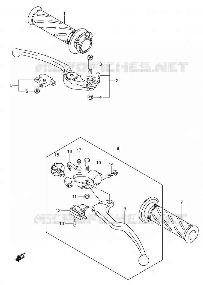 ENSEMBLE LEVIERS - POIGNEES Suzuki MOTO 600 GSX-R 2004  GSX-R600U2K4(E2)