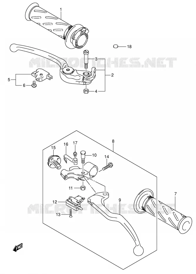 ENSEMBLE LEVIERS - POIGNEES Suzuki MOTO 750 GSX-R 2005  GSX-R750XK5(E2)