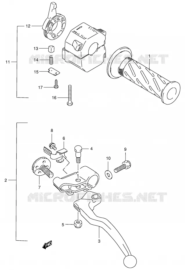 ENSEMBLE POIGNEE GAUCHE Suzuki MOTO 400 GSX-R 1992  GSX-R400RN(E30)