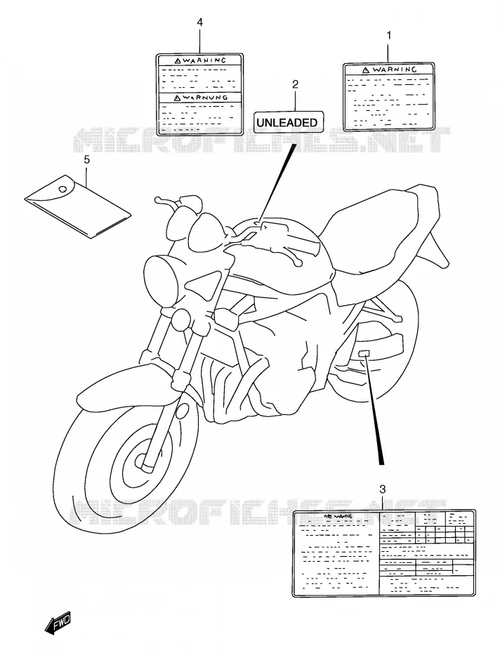 ETIQUETTE (MODELE T/V/W/X) Suzuki MOTO 1200 BANDIT 1998  GSF1200SAW(E2)
