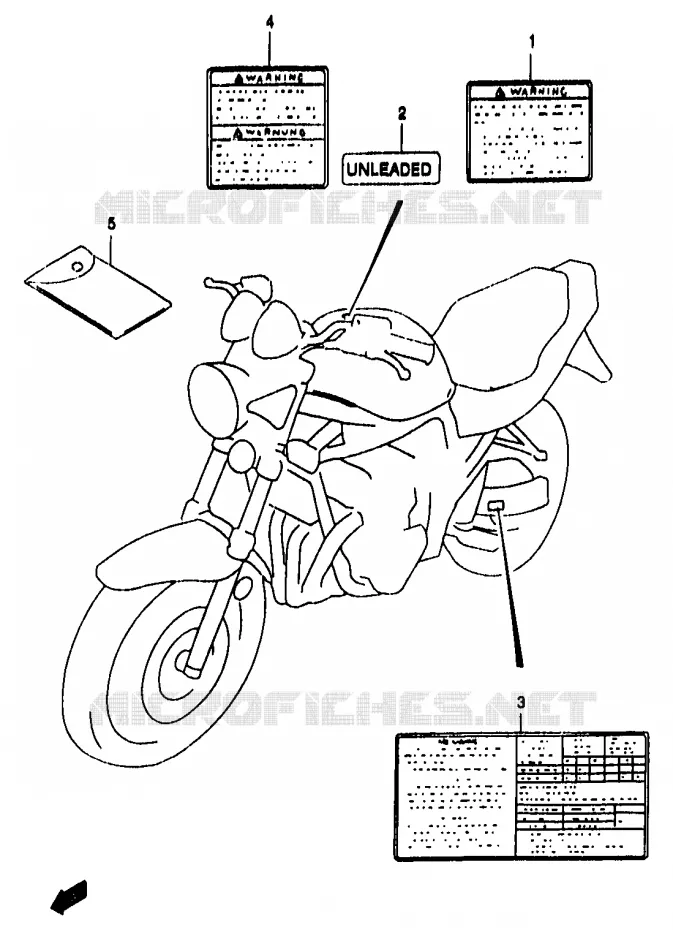 ETIQUETTE (MODELE T/V/W/X) Suzuki MOTO 1200 BANDIT 2000  GSF1200SY(T/V/W/X/Y)