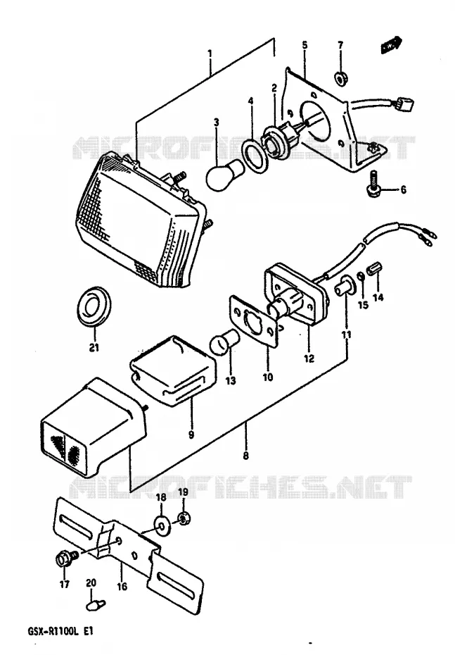 FEU ARRIERE - ECLAIRAGE DE PLAQUE (E1) Suzuki MOTO 1100 GSX-R 1989  GSX-R1100K(K/L)