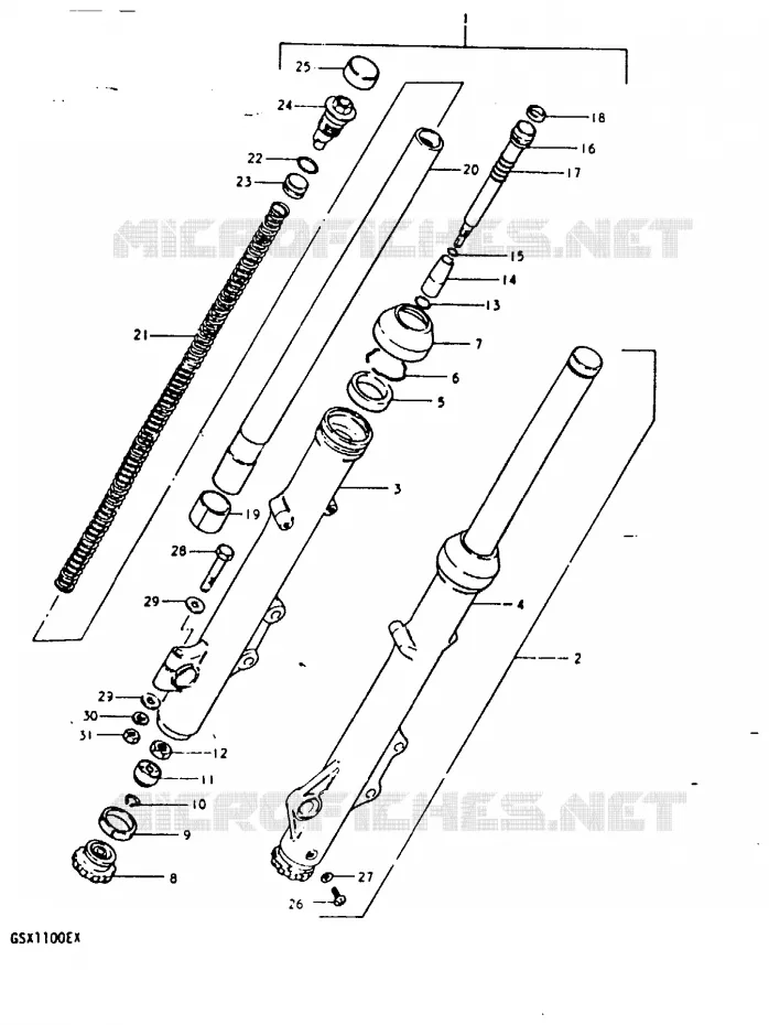 FOURCHE AVANT (GSX1100ET ~F.NO.505167) Suzuki MOTO 1100 GSX-E 1981  GSX1100EX(T/X)
