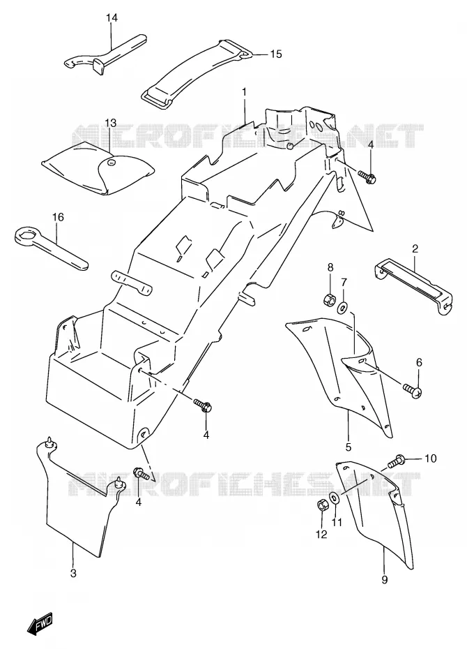 GARDE BOUE ARRIERE (GSF1200T/ST/V/SV/W/SW/X/SX/Y/SY) Suzuki MOTO 1200 BANDIT 2000  GSF1200SY(E2)