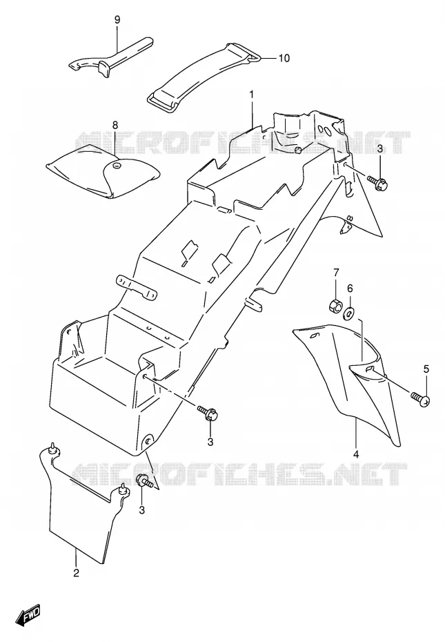 GARDE BOUE ARRIERE (MODELE T/V/W/X) Suzuki MOTO 600 BANDIT 1998  GSF600SW(E2)