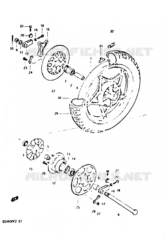 ROUE ARRIERE (E2) Suzuki MOTO 400 GSX 1982  GSX400FZ(X/Z)