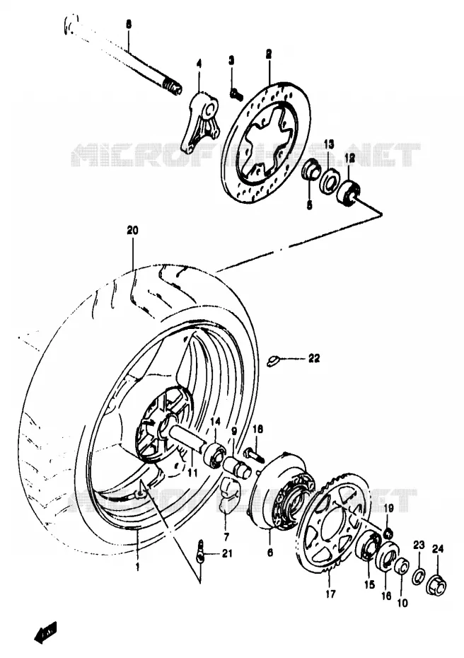 ROUE ARRIERE (GSF1200T/V/W/X/Y/ST/SV/SW/SX/SY) Suzuki MOTO 1200 BANDIT 1996  GSF1200T/GSF1200ST