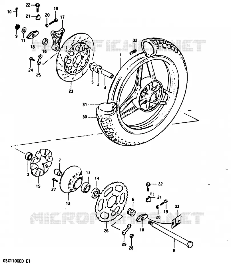 ROUE ARRIERE (GSX1100ED/EXD/ESD) Suzuki MOTO 1100 GSX-E 1983  GSX1100ESD(Z/D)