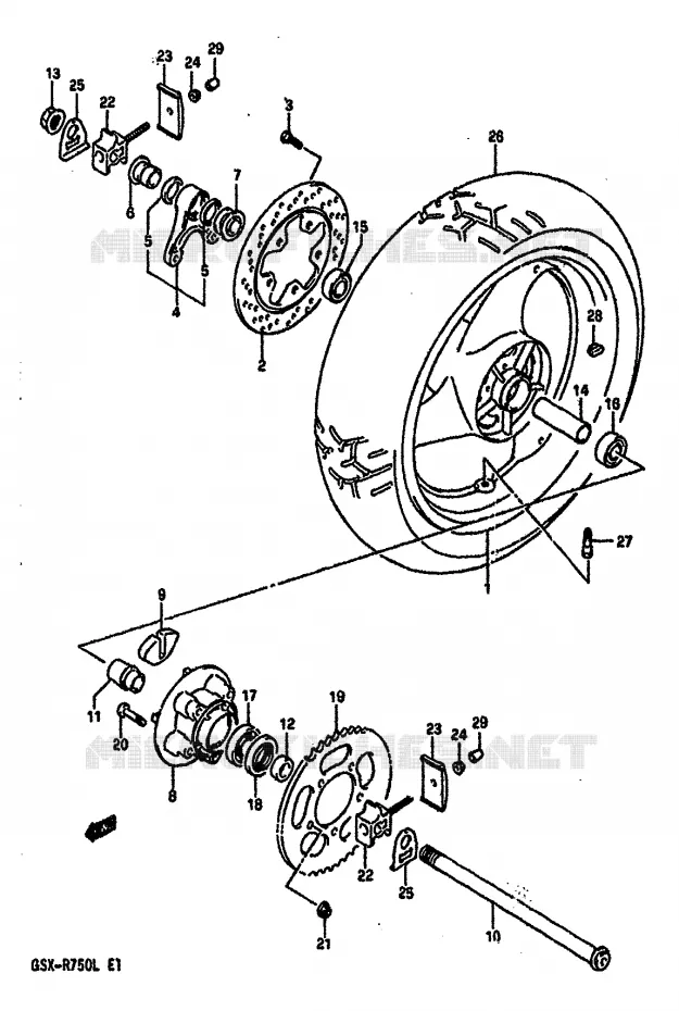 ROUE ARRIERE (MODELE J/K) Suzuki MOTO 750 GSX-R 1988  GSX-R750J(J/K/L)